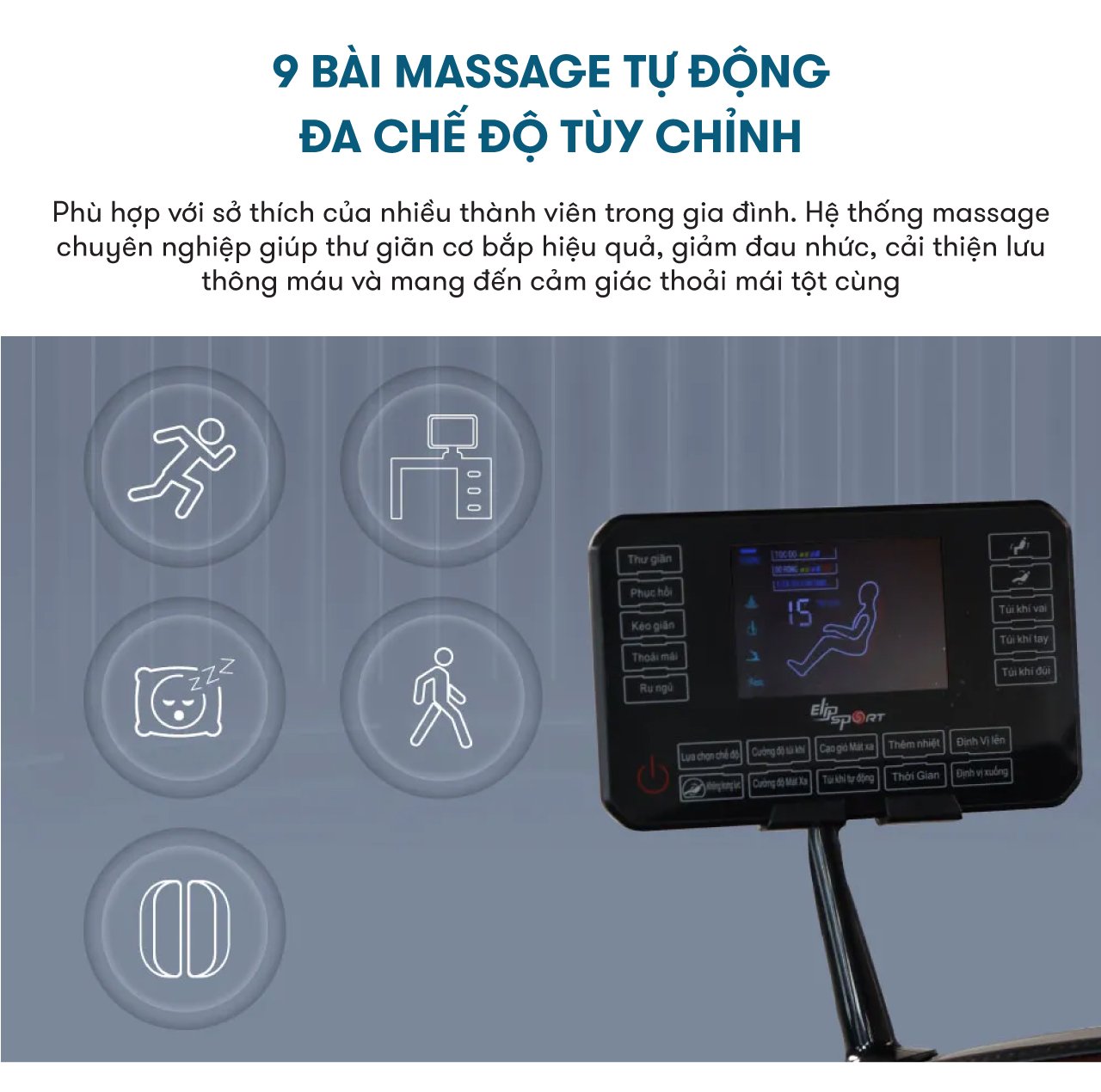 ghế massge elip d7 với 9 bài mát xa tự động